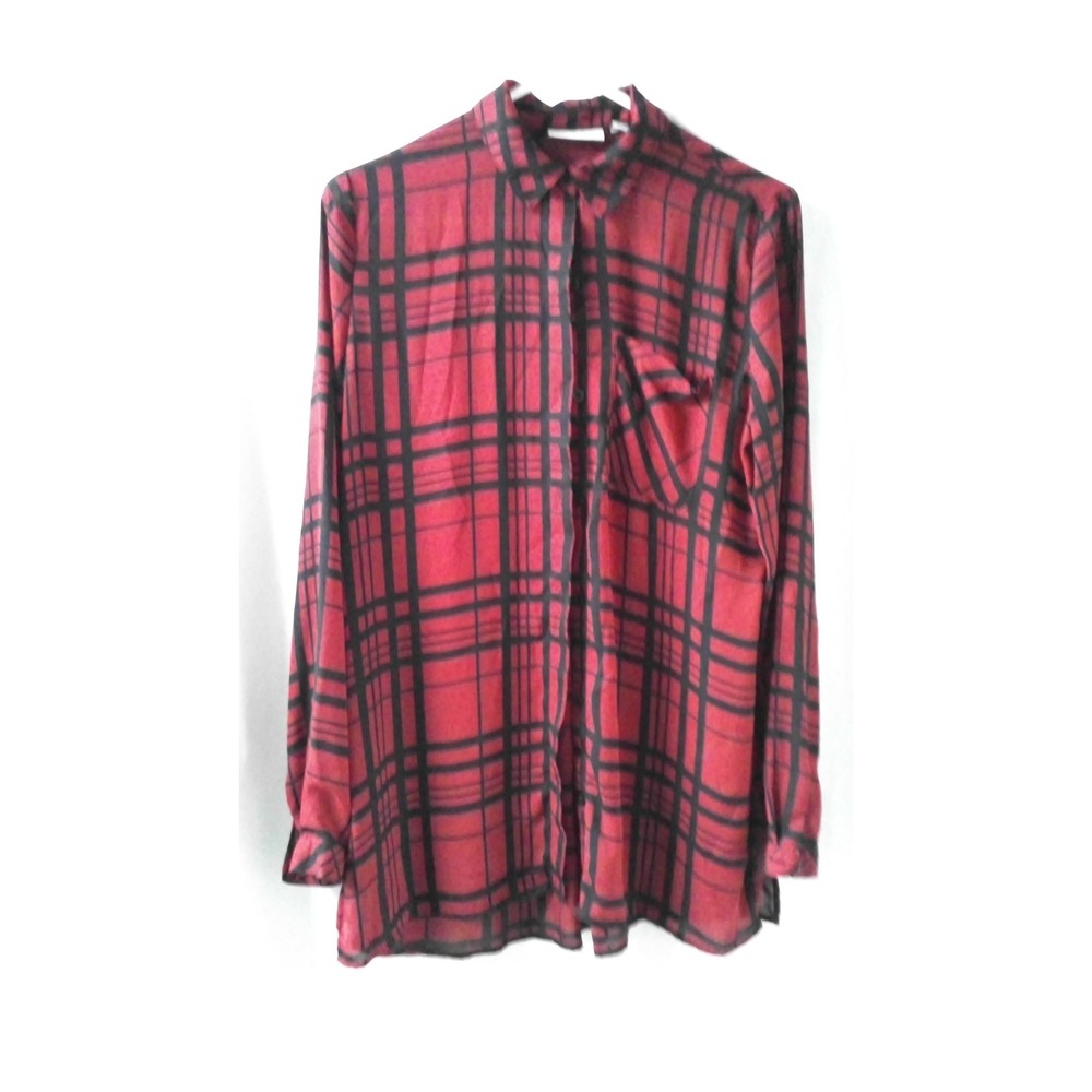 Susan Graver Women's 4 Red/Black Patterned‎ Long Sleeve Button Up Blouse